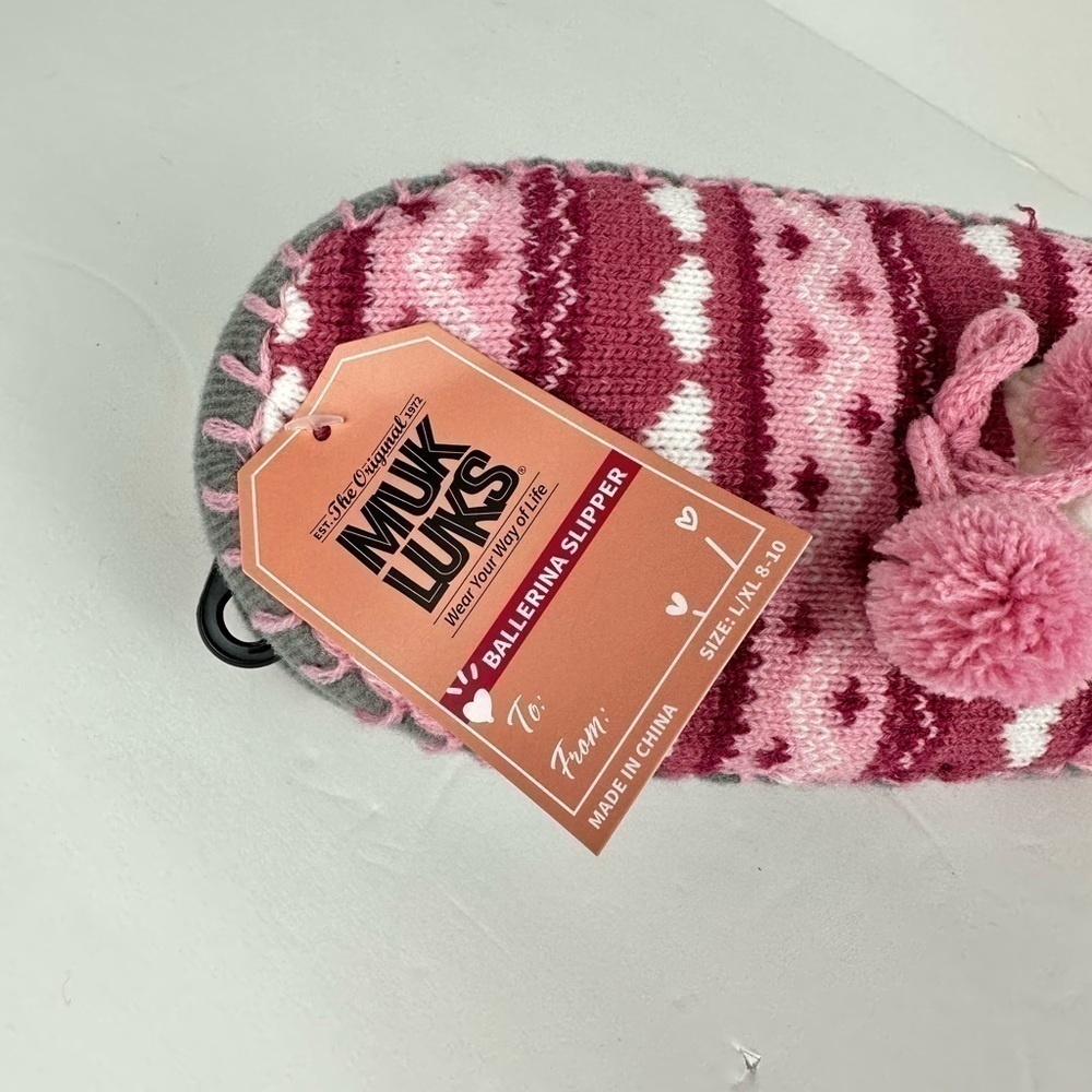 NWT Muk Luks Women's Ballerina Slippers Pink hearts L/XL - Picture 2 of 4